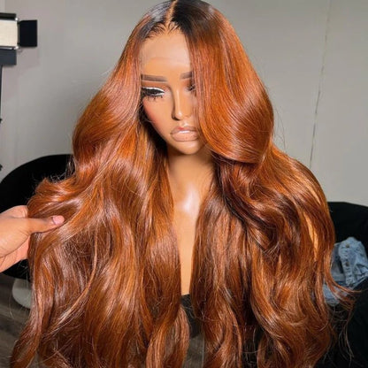 Hairinbeauty Ombre Ginger Cooper Color Body Wave 13x4 Lace Front Human Hair Wigs for Women