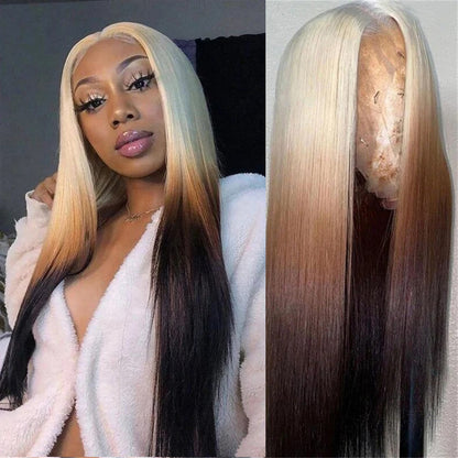 Ombre Blonde Glueless Wigs Straight Hair 13x4 HD Lace Front Wig Pre Plucked Honey Blonde Wig