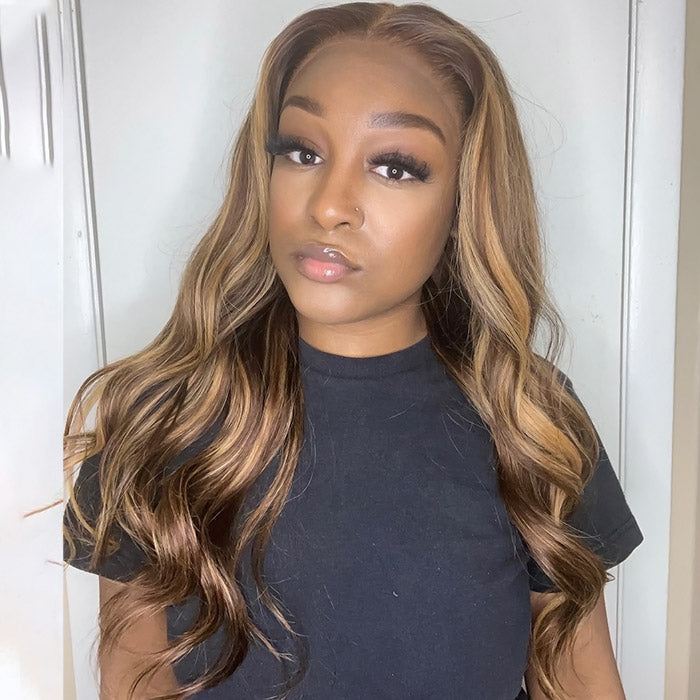 Highlight Body Wave Ready To Wear Glueless Wigs Pre-plucked 13x6 Body Wave Lace Front Wig With Bleached Knots Beginner Friendly