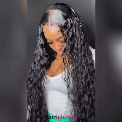 Glueless Water Wave Lace Front Wig 250% Density 13x4 HD Lace Wig 40 Inch Long Human Hair Wigs