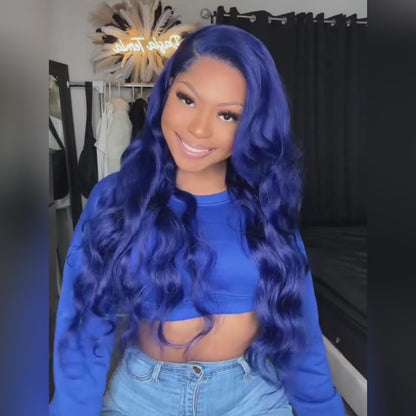 Blue Colored Body Wave Glueless Wig 13x4 HD Lace Front Wigs Pre Plucked Lace Front Wig 180% Density