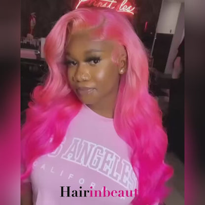 Pink Body Wave Lace Front Wig Pre-plucked 13x4 HD Lace Body Wave Human Hair Wig Barbie Hair Style