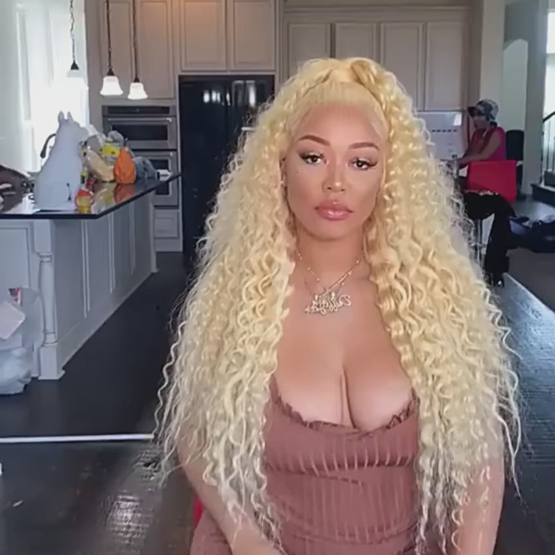 613 Blonde Color Deep Curly Wig 13x4 Lace Frontal Wig Glueless Human Hair Honey Blonde Deep Wave Wigs