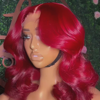 Red Body Wave Lace Front Wig Glueless Human Hair Bob Wig