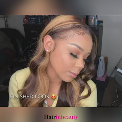 Honey Blonde Highlights Glueless Wig 13x6 Lace Front Wig Body Wave Hair Wig HD Lace Frontal Wig