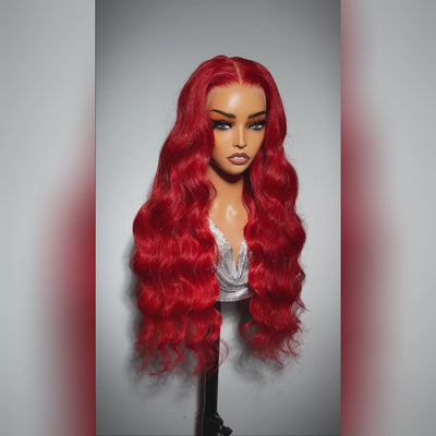 Red Colored Body Wave Wig 13x6 Transparent Lace Frontal Wigs Straight Glueless Human Hair Wigs