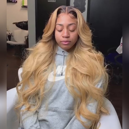 Honey Blonde 1B/27 Body Wave Lace Front Wig Ombre Full Lace Human Hair Wig Colored Frontal Wigs