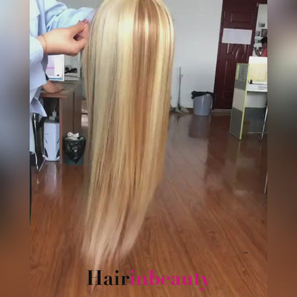 Glueless Wigs 13x4 HD Lace Front Wigs Straight Human Hair Wigs Honey Blonde Brown 613 Balayage Highlight Colored Wigs