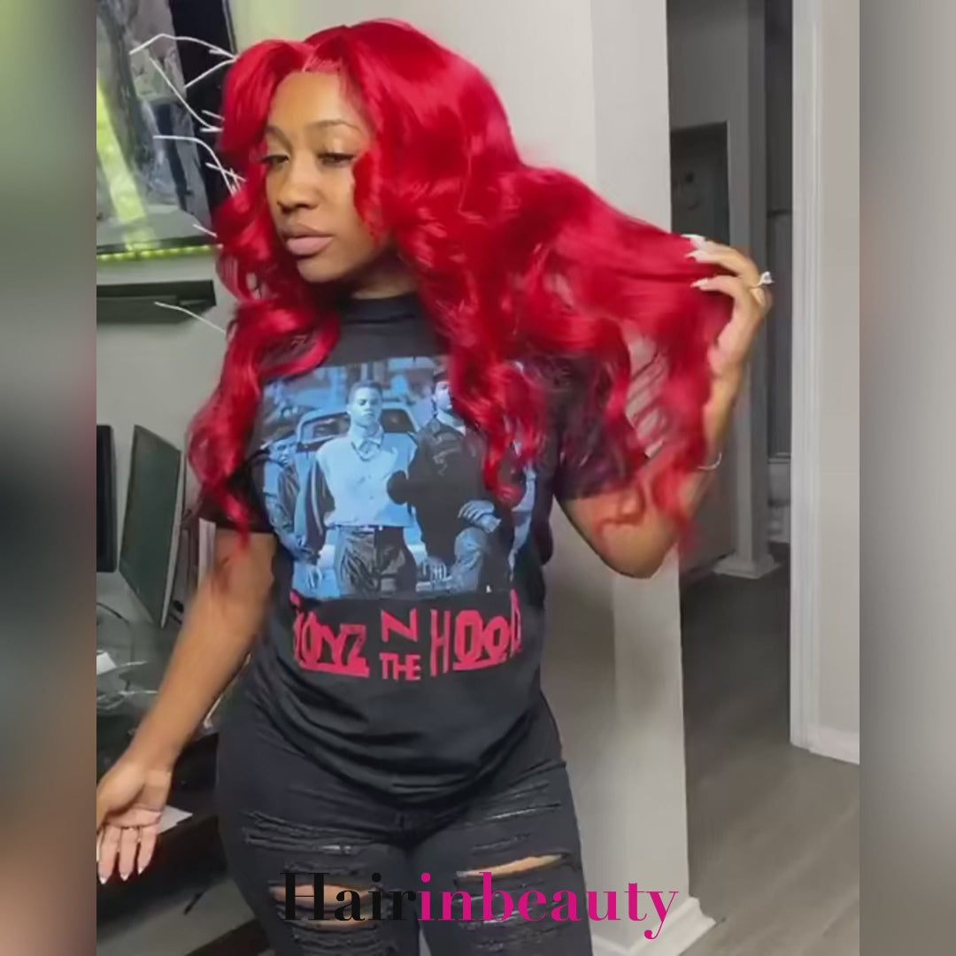 Glueless Wig Red Human Hair Wig 13x4 Lace Front Wig Body Wave Hair Wig