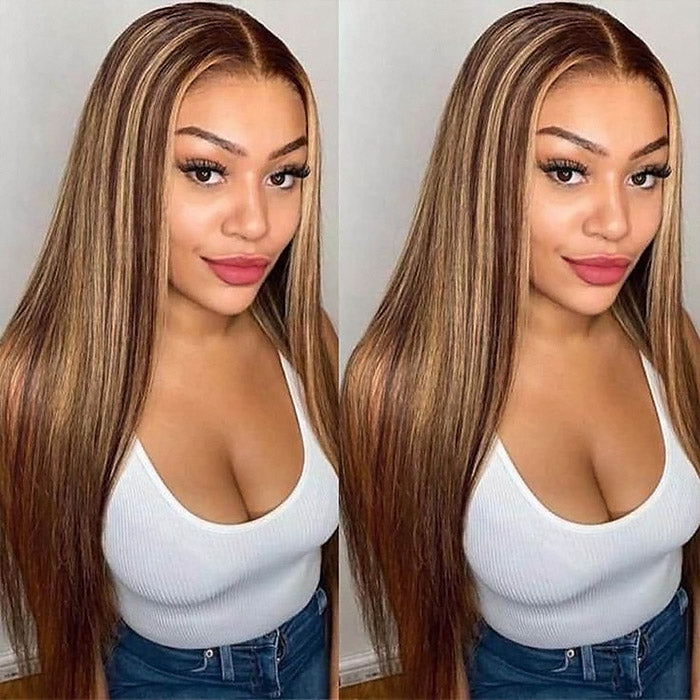Wear Go Highlight Brown Wigs Silky Straight Pre-plucked Glueless Lace Wigs Straight Lace Closure Wig Ready To Go Wigs