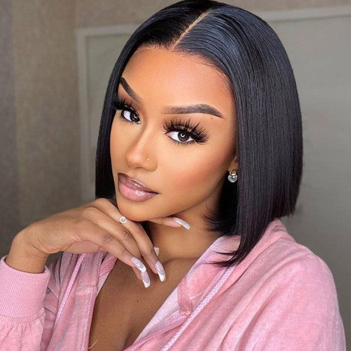 Wear and Go Straight Bob Wig 180% Density Pre-plucked Straight Lace Front Wig Pre-cut HD Lace With Bleached Knots