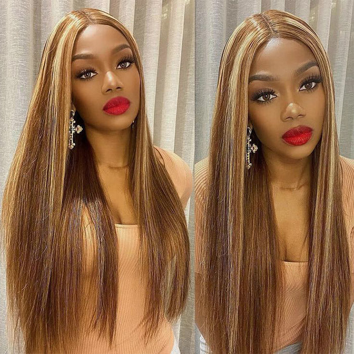 Wear Go Highlight Brown Wigs Silky Straight Pre-plucked Glueless Lace Wigs Straight Lace Closure Wig Ready To Go Wigs