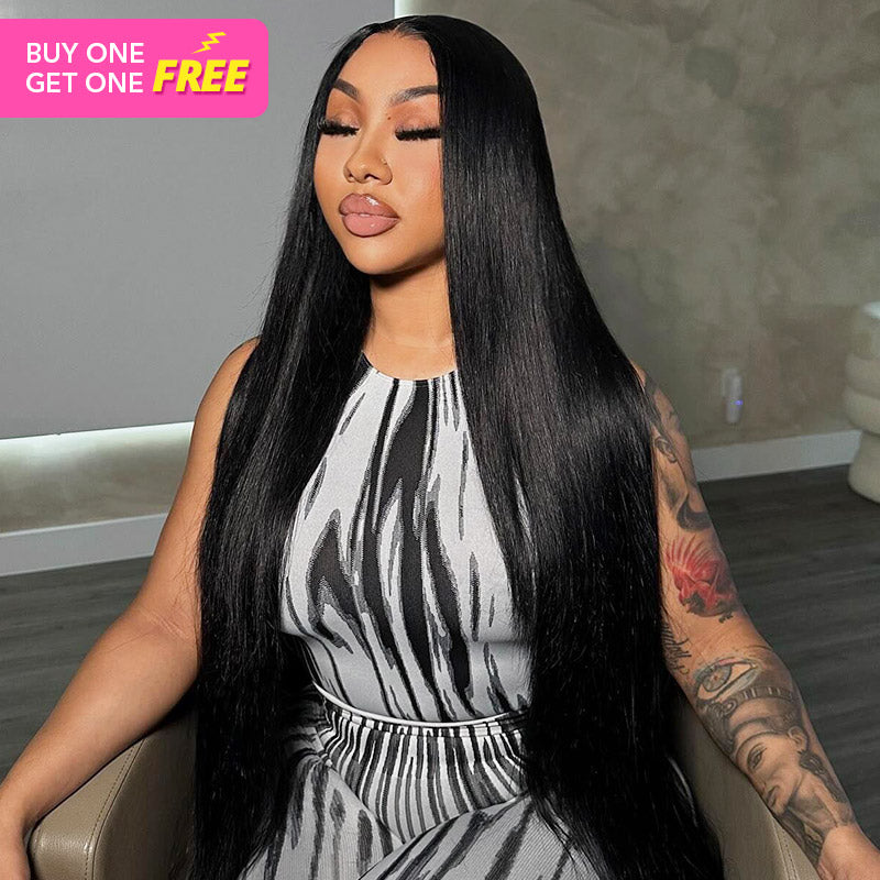 [Bogo Free Deal] Undetectable Transparent 13x4 Lace Frontal Straight Glueless Human Hair Wig