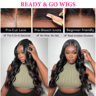Glueless Wear & Go Wigs Body Wave Human Hair 5x5 Lace Closure Wigs