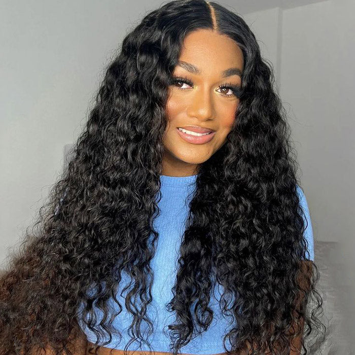 Ready To Wear Glueless Lace Wig Water Wave 13x4 HD Lace Front Wig 180% Density Pre-plucked With Natural Hairline Bleached Knots