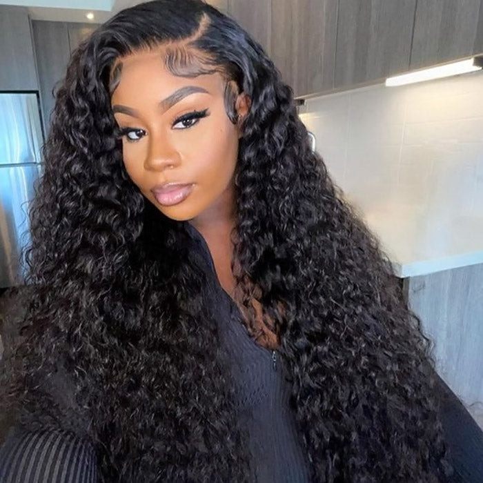 Ready To Wear Glueless Lace Wig Water Wave 13x4 HD Lace Front Wig 180% Density Pre-plucked With Natural Hairline Bleached Knots