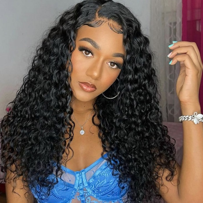 Ready To Wear Glueless Lace Wig Water Wave 13x4 HD Lace Front Wig 180% Density Pre-plucked With Natural Hairline Bleached Knots