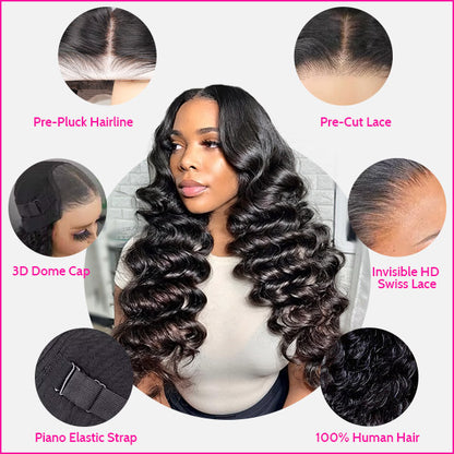 Loose Wave Wear Go Lace Front Wig Pre-plucked HD Lace Wig Loose Wave Hair With Bleached Knots Pre-cut