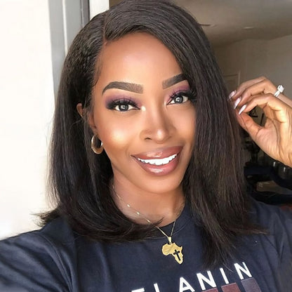 Kinky Straight Ready To Wear Glueless Bob Wigs Pre Plucked Lace Closure Wig with Natural Hairline Beginner Friendly