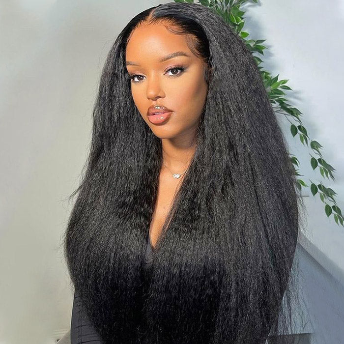 Kinky Straight Glueless Wig Pre-plucked 13x4 Yaki Glueless Wigs With Bleached Knots Beginnger Friendly
