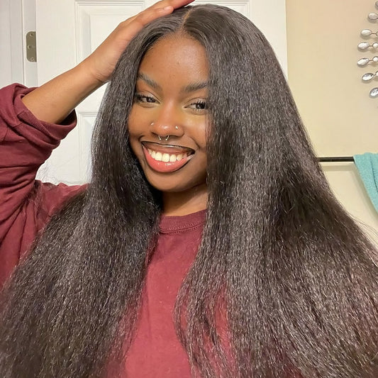 13x6  Ready To Wear Kinky Straight Lace Front Wig 180% Pre-plucked Yaki Glueless Wigs With Bleached Knots