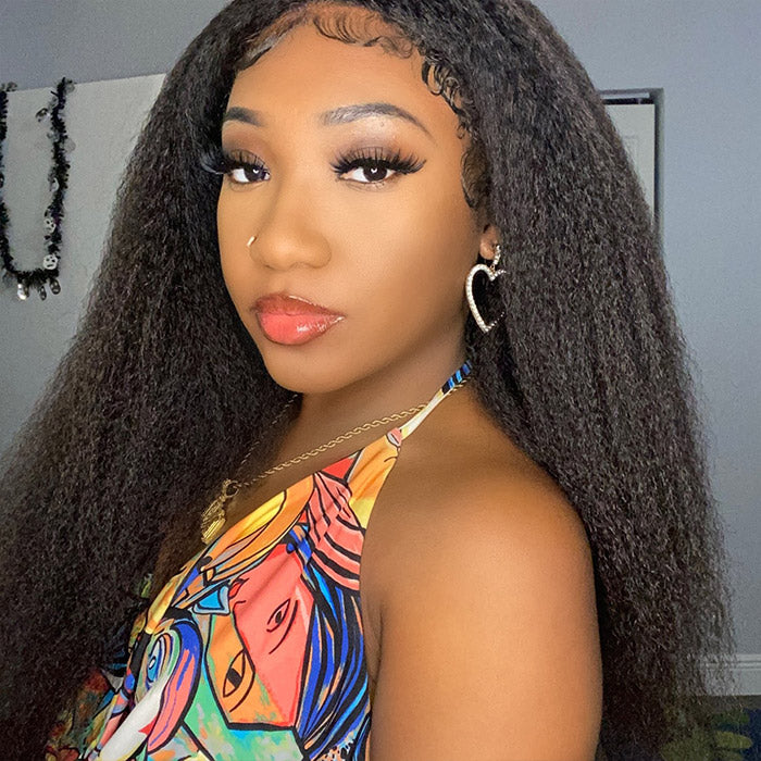 13x6 Kinky Straight Lace Front Wig Highlight Wear and Go Glueless Yaki Wigs Pre-plucked Kinky Straight Human Hair Wig With Bleached Knots