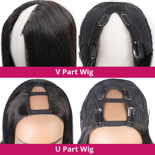 V Part Wig Affordable Silk Body Wave Human Hair Wig For Women Glueless