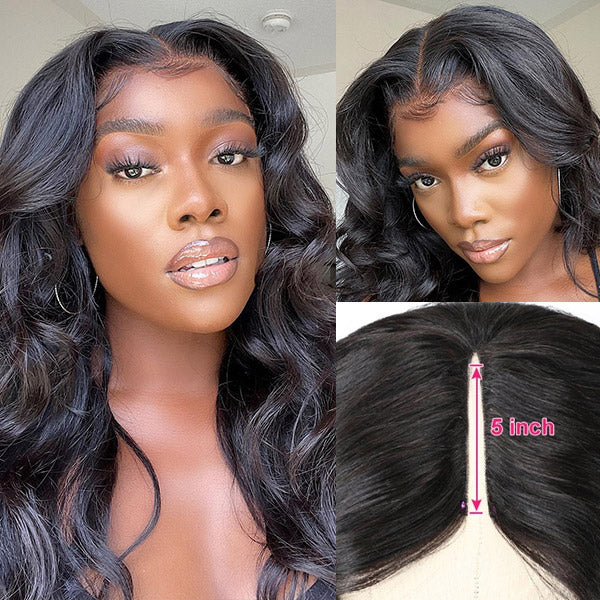 V Part Wig Affordable Silk Body Wave Human Hair Wig For Women Glueless