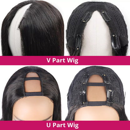 V Part Straight Wig 100% Unprocessed Straight Human Hair Wig Glueless Wigs For Beginner