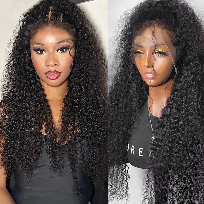 4C Edge Hairline Kinky Curly 13x4 HD Lace Front Wig with Curly Edges Baby Deep Curly Wigs