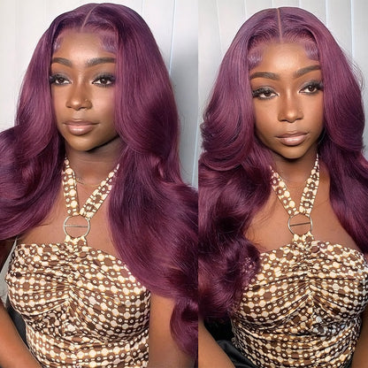 Dark Purple 13x4 Lace Front Body Wave Human Hair Wigs with Pre-plucked Glueless Wigs