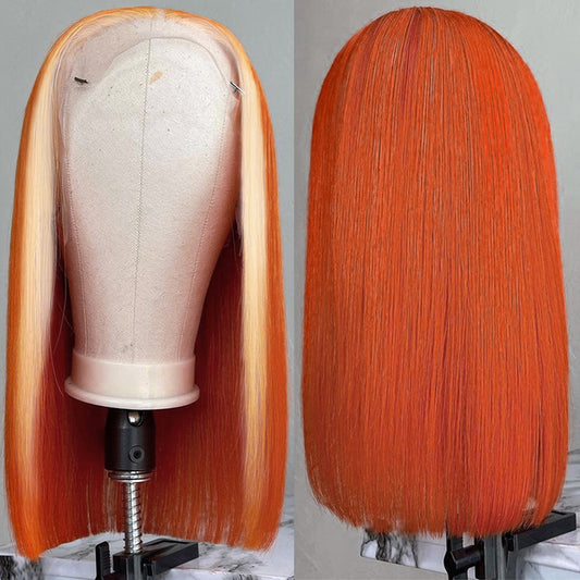 Short Straight Bob Wig Orange Ginger Color Lace Front Wig Ginger Blonde Human Hair Straight Bob Wig