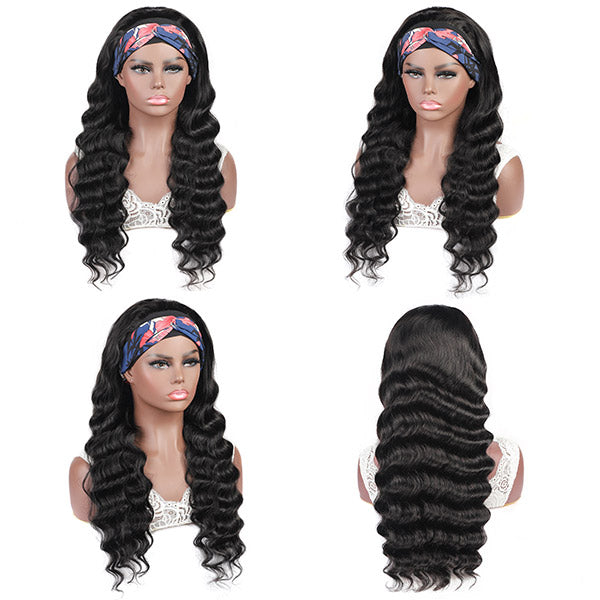 Loose Deep Wave Virgin Human Hair Headband Glueless Wigs For Black Women 150% Density