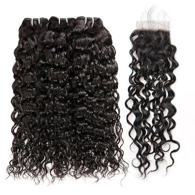 Brazilian Water Wave With 4*4 Lace Closure 100% Unprocessed Human Hair Extension