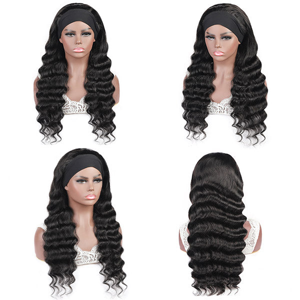 Loose Deep Wave Virgin Human Hair Headband Glueless Wigs For Black Women 150% Density