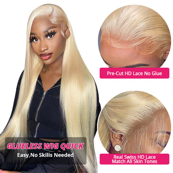 Blonde Lace Front Wig 40 Inch 13x4 HD Lace Wigs Glueless Human Hair Wig Bone Straight Wig Pre Cut Lace