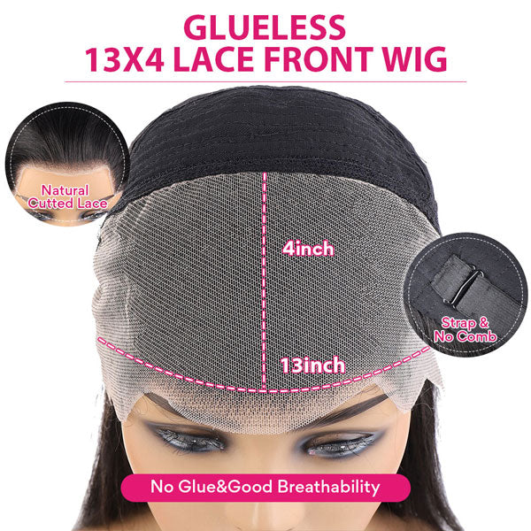 Glueless Wear and Go Wigs Yaki Straight 13x4 Lace Frontal Wig Pre-cut Kinky Straight Human Hair Wig