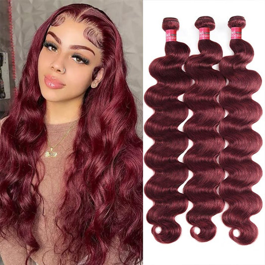 Burgundy Body Wave Hair Wavy 3 Bundles Pack Brazilian Human Hair