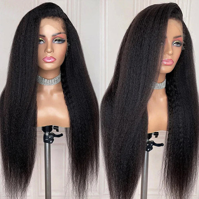 Handmade 4c Hairline Pre-Plucked 13x4 HD Lace Wig Kinky Straight with Realistic Curly Edges