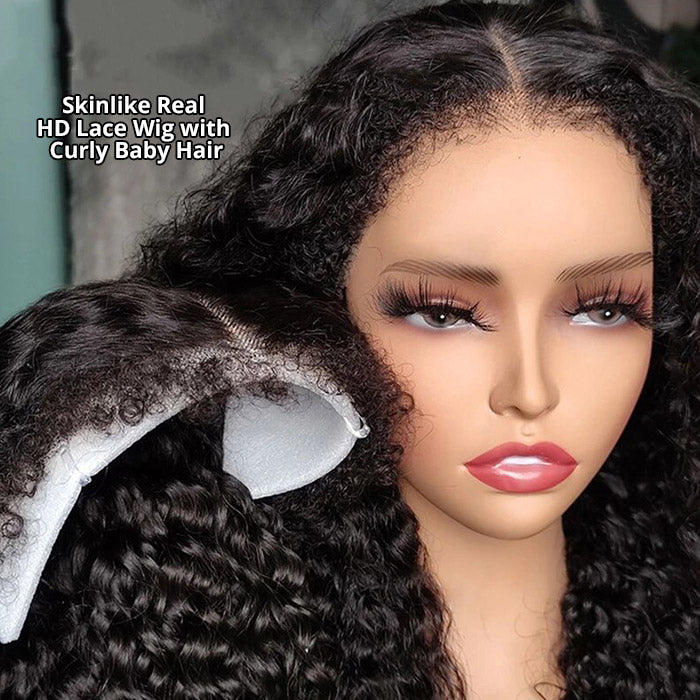 Type 4C Hairline Wig Deep Wave Invisible Lace Front Wigs Top Grade Human Hair With Curly Edges