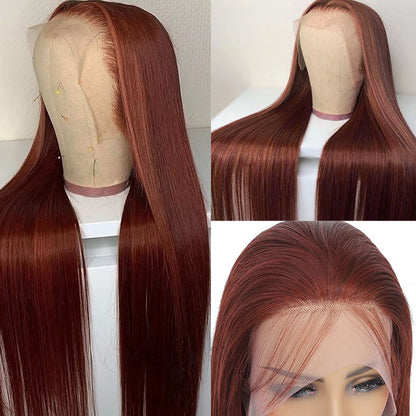 Long 40inch 250% Density #33 Reddish Brown Straight 13x4 Lace Front Wigs with Pre-plucked Human Hair Wigs For Women