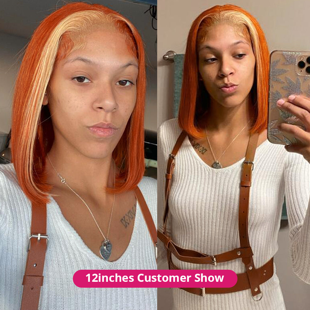 Short Straight Bob Wig Orange Ginger Color Lace Front Wig Ginger Blonde Human Hair Straight Bob Wig