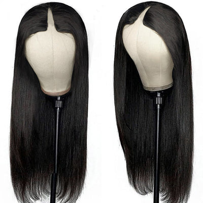 V Part Straight Wig 100% Unprocessed Straight Human Hair Wig Glueless Wigs For Beginner