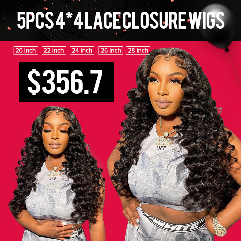 5 Pcs Lace Closure Wig 20 22 24 26 28 Inch