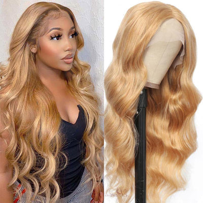 Wear and Go Body Wave Lace Front Wig 180% Density #27 Honey Blonde Human Hair Wigs Body Wave Pre-plucked Lace Frontal Wig
