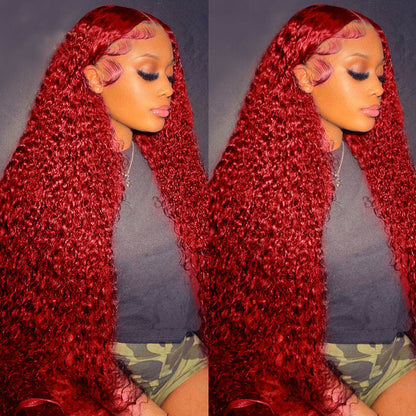 32 Inch Long Kinky Curly Lace Front Wigs For Women Hot Red Lace Front Human Hair Wigs Pre Plucked Glueless Wig