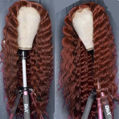 Long 40 Inch Reddish Brown #33 Color Loose Deep Wave Wig 13x4 Lace Frontal Glueless Human Hair Wigs