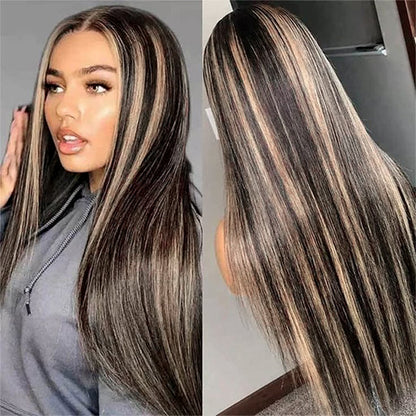 13x4 Lace Frontal Wig 1B/27 Highlight Black Blonde Straight Wigs Pre-plucked Glueless Straight Human Hair Wig