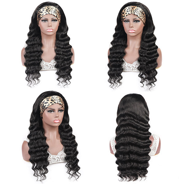 Loose Deep Wave Virgin Human Hair Headband Glueless Wigs For Black Women 150% Density