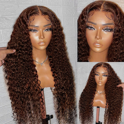 Chocolate Brown Lace Front Wig 30 Inch Kinky Curly Human Hair Wig 13x4 Colored Lace Front Human Hair Wigs Deep Curly Frontal Wig